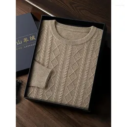 Suéteres para hombres Suéter de cachemira Jacquard Cuello redondo Otoño e invierno Engrosamiento Negocios Casual 100 Fondo de punto puro