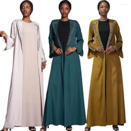 Ethnic Clothing Diamonds Luxury Open Front Abaya Women Muslim Long Coat Cardigan Dubai Turkey Arab Islamic A-line Dress Jalabiya Caftan