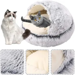 Kennele Pen z Top ciepły pluszowy kotek kota okrągły kota poduszka dla kota dom 2 na 1 ciepły kota koszyka spana torba kota gniazdo dla kota psa 231124