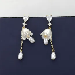 Dangle Earrings Korean Fashion Romantic Flower925 Silver Needle Women Long Tassel Girls Sweet Jewelry Pearl Earring