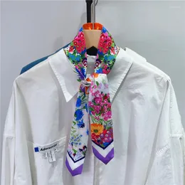 Шарфы роскошные принцип печати шлепки шелковая лента шарфы Женщины цветочные мягкие атласные шейки женская полоса для волос на шейки шейки галстуки подарки