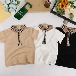 Preppy stil barn designer Polos babykläder sommar pojke flicka rutig vit pikétröja