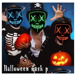 Party Masks Led Mask Halloween Party Masque Masquerade Masks Neon Light Glow In The Dark Horror Glowing Masker Drop Delivery Home Gard Dhhyl