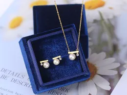 Necklace Earrings Set LAMOON Natural Freshwater Pearl 925 Silver Earring Jewelry For Women 14K Gold Plated Office Lady V092