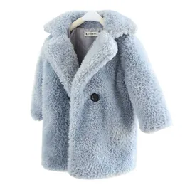 Kinder Jahre Jacken 2-12 Kunstpelzmantel Baby Turndown Kragen verdicken warme Jacke Mädchen langen Mantel Winter Kinder Mädchen Casual Outwear 221201