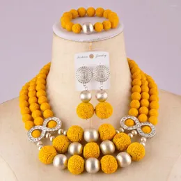 Necklace Earrings Set Est African Beads Yellow Jewelry Artificial Coral Nigerian Wedding Bridal Sets C21-22-09