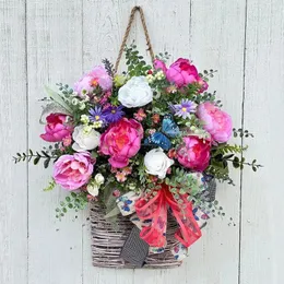 Decorative Flowers Artificial Spring Summer Colorful Hanging Basket Wreath Door Front Plant Flower Decoration Birthday Room Living Wedding