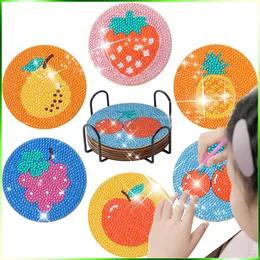 Juldekorationer Chensitory 6pcsset Fruit Mönster DIY Diamond Målning Coaster Brodery Cup Cushion With Rack Table Placemat Mat 230425