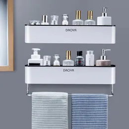 Bathroom Shelves WC Shelf Shower Caddy Organizer Wall Mount Shampoo Rack With Towel Bar No Drilling Kitchen Bath Storage Bathroom Accessories 231124