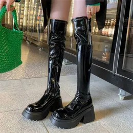 Boots Over knee boots boots for women slim square head thick heels small men soled cavalry winter 230830