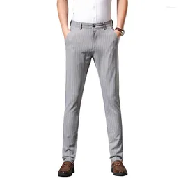 Herrdräkter 2023 Autumn Men's Bamboo Fiber Casual Pants Classic Style Affär Fashion Grey Stretch Cotton Trousers Man varumärke