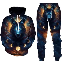 Män och kvinnor 3D -tryckt skog Wolf Style Casual Clothing Wolf Fashion Sweatshirt Hoodies and Trousers tränar 002