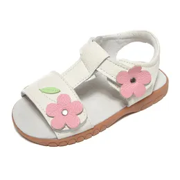 Sandálias meninas sandálias genuínas couro branco rosa floral sapato de verão sapatos crianças pequenas crianças abertas de pé de sandália de praia desgaste 230425