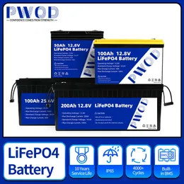 NOVO LIFEPO4 BATHING12V 100AH ​​50AH 24V 200AH Lítio Fosfato Fosfato Bateria recarregável Bulit-in BMS para barco de scooter infantil