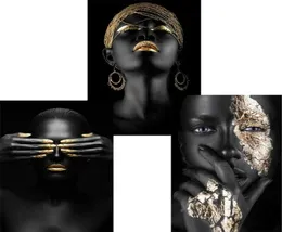 Målningar 1PC African Black Gold Modern Woman Wall Art Portrait Scandinavian Canvas Print Oil Målning Poster Picture Home Office 9026999