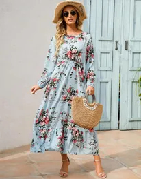 Abbigliamento etnico Ramadan Kaftan Dubai Maxi abito di lusso Abiti lunghi Stampa floreale Girocollo Elegante Casual Party Donne musulmane