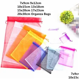 Envoltório de presente 10 pcs 15x20 17x23 20x30 Saco de Organza Rosa Azul Bolsas de Casamento Presente Jóias Embalagem Fontes de Festa de Aniversário1 Drop Delivery Dhgda