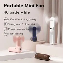 Portabel fläkt Mini Handhållen fläkt USB 4800mAh Laddarhandhållen HJÄLP LITT FICK FAN med Power Bank Ficklight Feature