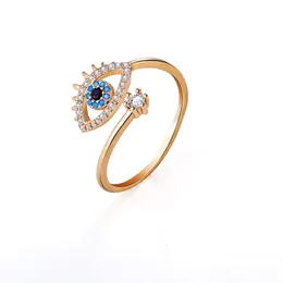 2023 Guldpläterade ringar smycken Kvinnor Sier Crystal Fashion Finger Open anpassad Justerbar Blue Evil Eye Ring