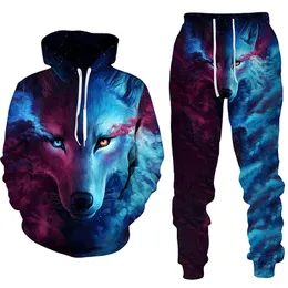Män och kvinnor 3D -tryckt skog Wolf Style Casual Clothing Wolf Fashion Sweatshirt Hoodies and Trousers tränar 003