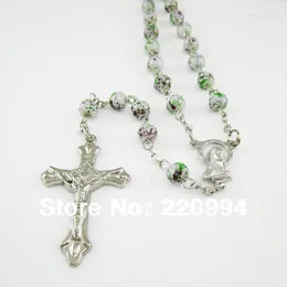 Hänge halsband 12st iögonfallande Santo Rosario Flower Glass Bead Rosary Necklace