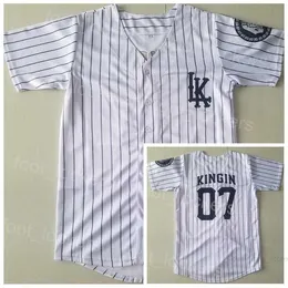 Moive Baseball Jerseys 07 Kingin LK 유니폼 영화 Cooperstown College College Pullover Team Color White Pinstripe Cool Base Pure Cotton University Retro Stitched