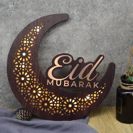 その他のイベントパーティーサプライLEDライトEid Mubarak Wooden Pendant Ramadan Decoration Moon Star Harging Ornament for Wall Islamic Muslim Festival Party Decor 230425