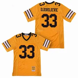 33 Stefen Djordjevic Ampipe Jersey High School Football College Breseable Team Yellow Pure Cotton Moive Retro Pullover Embroidery for SportファンHiphopユニフォーム