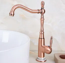 Kitchen Faucets Antique Red Copper Brass Ceramic Base Wet Bar Bathroom Vessel Sink Faucet Single Hole Swivel Spout Mixer Tap Anf627