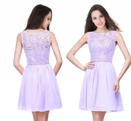 Lilac Chiffon Short Homecoming Dresses Billiga rygglösa spetsar Appliced ​​Cocktail Party Gown Mini Prom Evening Dress CPS164 J0425