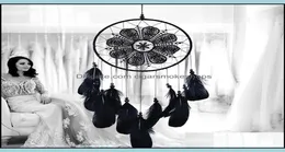 Artes e ofícios artes presentes casa jardim preto dreamcatcher artesanal sinos de vento quarto diy pendurado pingente pena grânulo sonho catch1748869