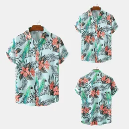 Mäns casual skjortor herr hawaiian aloha strandskjorta för män fågel blommig tryck knapp ner kort ärm kamisor hombre