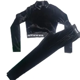 Veludo feminino yoga topos leggings conjunto de treino letras webbing activewear esporte ginásio preto acolchoado yoga outfits