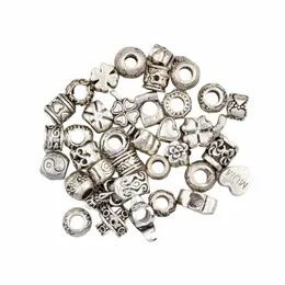 136Pcs Flower Heart Charms Big Hole Spacer Beads For Bracelets Jewelry Making