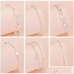 Charm Bracelets Charm Bracelets Sier Lucky Bead Bracelet For Women Chain Round Bangles Fashion Luxury Jewelry Christmas Accessories R2 Dhgsg