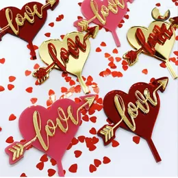Abastecimento festivo 1pc Acrílico Feliz aniversário Topper Love Golden Red Wedding Toppers para decorações de sobremesas para festas de aniversário