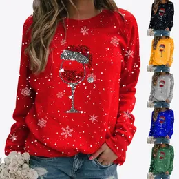 Hoodies femininos inverno topos tripulação pescoço casual manga longa outono moletom natal básico feminino