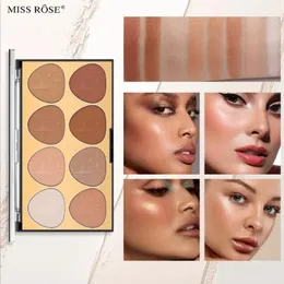 MISS ROSE Palette di fard da 8 colori, Palette di fard evidenziati in polvere opaca Kit di contorno fard per cosmetici luccicanti luminosi