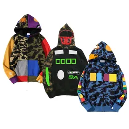 Mens Hoodies Camuflagem Design Vermelho Amarelo Azul Splicing Fleece Sweater Plus Size Zipper Amantes Moletons Designer Moda Hoodie Jaqueta Streetwear Alta Qualidade