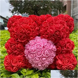 Couronnes de fleurs décoratives Couronnes de fleurs décoratives Ours rose artificiel Mticolor Mousse plastique Teddy Petite amie Saint Valentin Gif Dhfsf