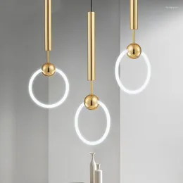 Pendant Lamps Post-modern Creative Design Circular Ring Led Light Warm Restaurant Bedroom Office Decoration Fixtures