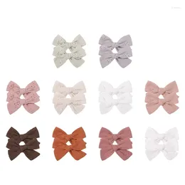 Hårtillbehör 2st/Set Sweet Floral Embrodery Solid Color Bowknot Clips for Kids Baby Girls Hairpins Headwear Toddlers