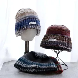 Berets Hip-hop Knitted Wool Hat Warm Hats For Couple Elegant Women's Country Men's Tie Dyed Fisherman's