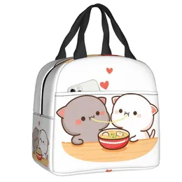 Ice Packs/Isothermic Bags Peach And Goma Mochi Cat Eating Ramen Thermal Insulated Lunch Bags Women Resuable Lunch Container Outdoor Storage Food Box J230425