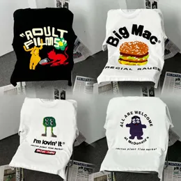 패션 의류 디자이너 Tees TSHIRTS CPFM X MCDONALD CO BR ED 함부르크 폼 프린트 봄맨 만화 느슨한 부부 짧은 슬리브 티셔츠 트렌드