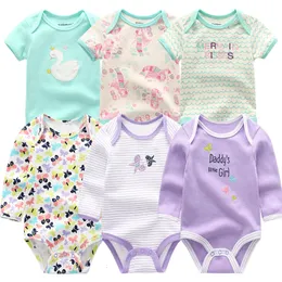 rompers 6 pcs/lot baru lahir phemsuit bayi gadis anak laki-laki rompers bayi pakaian set pendek lengan panjang baju musim semi musim panas bebe pakaian 230425