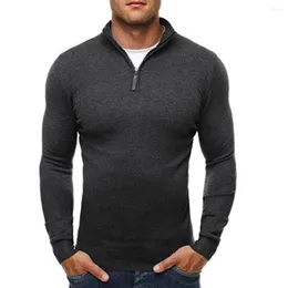 Camisetas masculinas de outono zip rush descendo colarinho malhas suéter pulôver de manga longa top