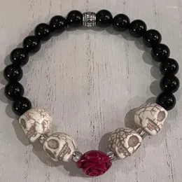 Strand Dia de los Muertos Bransoletka Day of the Dead Skull and Rose Jewelry Halloween Stretch