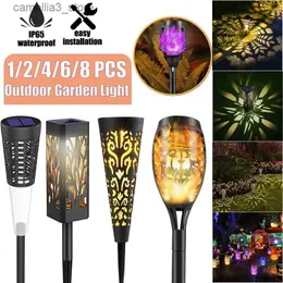 مصابيح العشب في الهواء الطلق حديقة الضوء LED LED Solar Light Light Solar Flame Torch Lights Plug-in LED Floor Lawn Lamp Yard Pathway Patio Decor