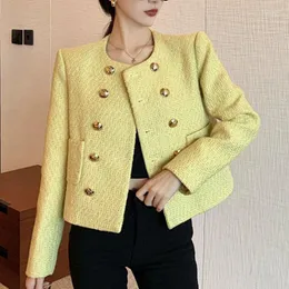 Kvinnors jackor hög kvalitet 2023 Autumn Winter Vintage tweed jacka kvinnor elegant koreansk mode ullrock outwear chaqueta mujer